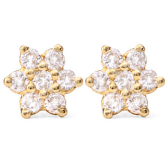 190434 - Par de Brinco em Ouro Amarelo 18k Florzinha com Diamantes Aprox. 20 pts