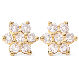 190434 - Par de Brinco em Ouro Amarelo 18k Florzinha com Diamantes Aprox. 20 pts