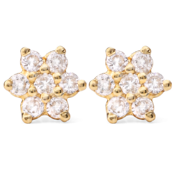 190434 - Par de Brinco em Ouro Amarelo 18k Florzinha com Diamantes Aprox. 20 pts