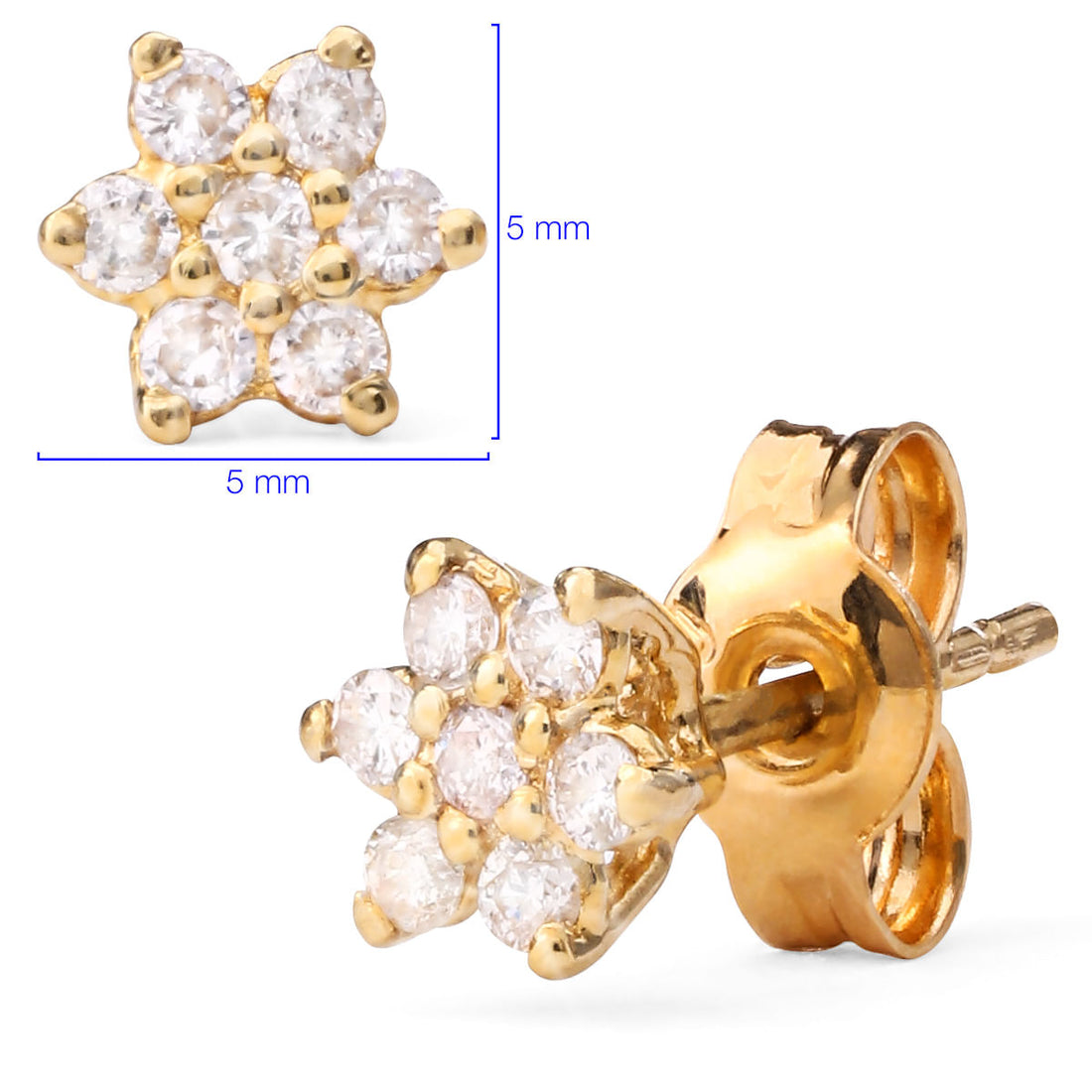 Par de Brinco em Ouro Amarelo 18k Florzinha com Diamantes Aprox. 20 pts