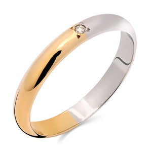 Aliança Duas Cores com Diamante em Ouro 18k