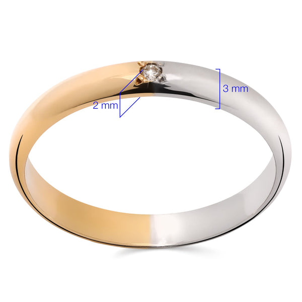 Aliança Duas Cores com Diamante em Ouro 18k