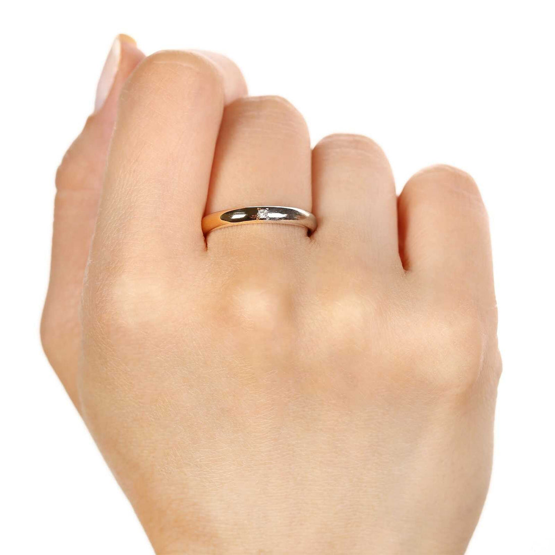Aliança Duas Cores com Diamante em Ouro 18k