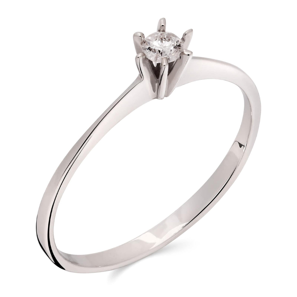Anel Solitário com Diamante em Ouro Branco 18k