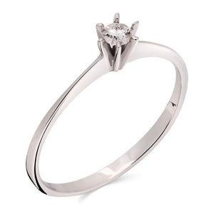 Anel Solitário com Diamante em Ouro Branco 18k