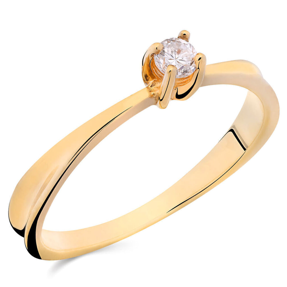 Anel Solitário em Ouro Amarelo 18k com Diamante
