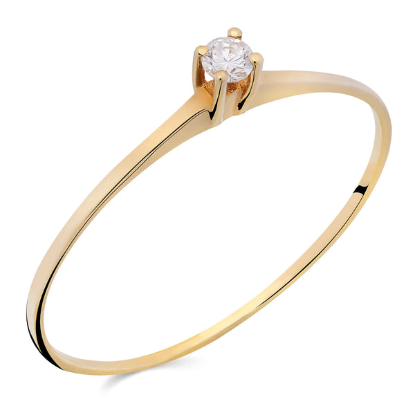 Anel Solitário Com Diamantes Ouro Amarelo