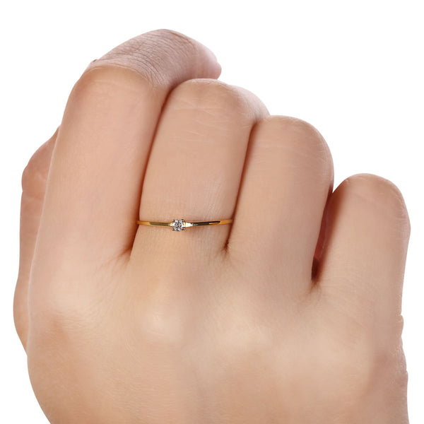Anel Solitário Com Diamantes Ouro Amarelo