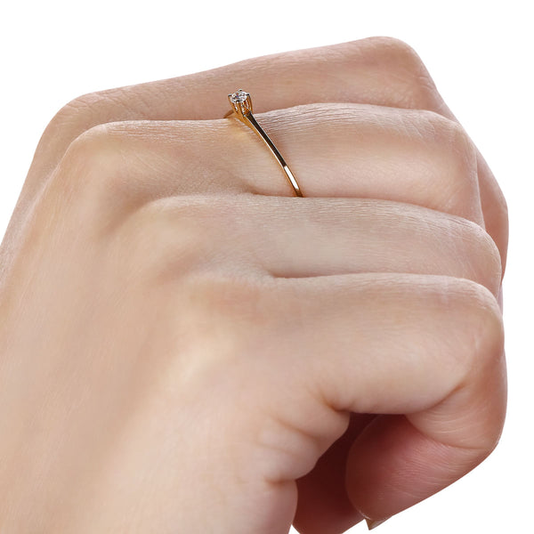 Anel Solitário Com Diamantes Ouro Amarelo