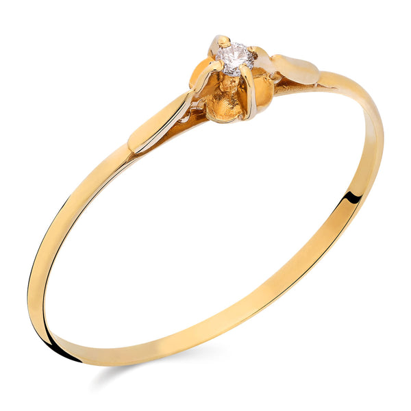 Anel Solitário de Ouro com Diamante Branco 18k