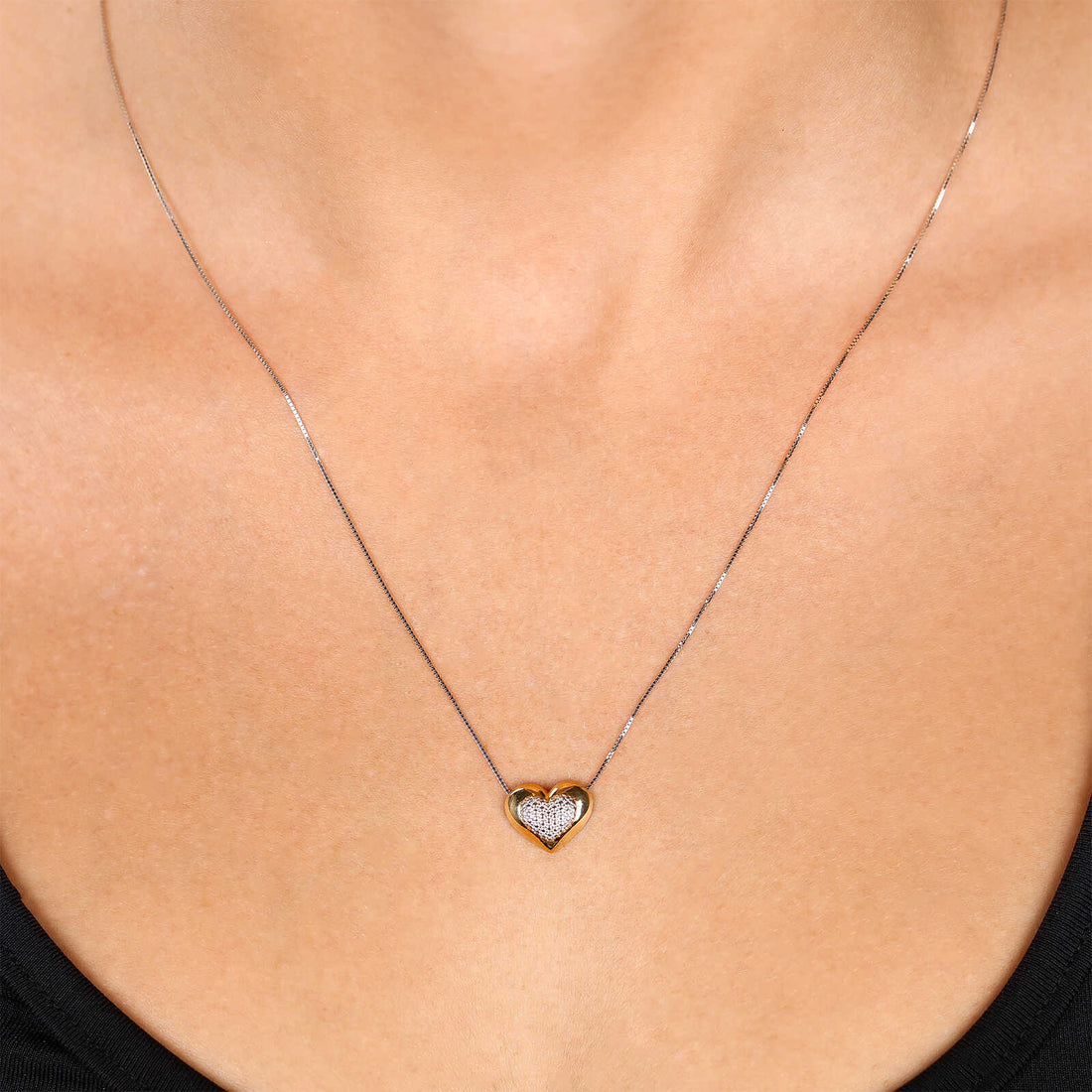 Pingente Coração em Ouro Branco e Ouro Amarelo 18k