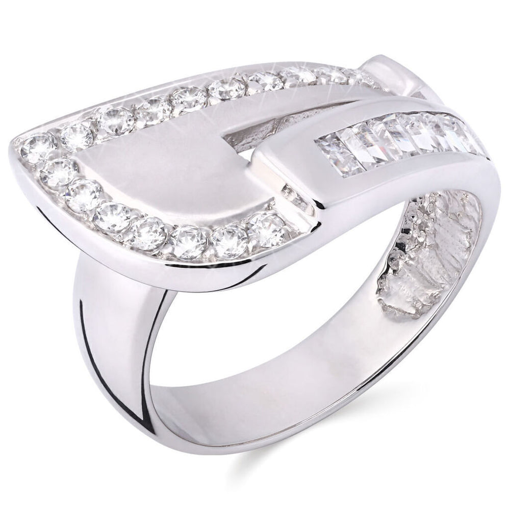 Anel em Ouro Branco 18k com Zircônias