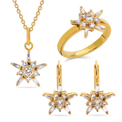 Anel, Par de Brinco e Pingente Estrelas em Prata com Zircônias Aprox. 5,4 cts