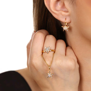 Anel, Par de Brinco e Pingente Estrelas em Prata com Zircônias Aprox. 5,4 cts