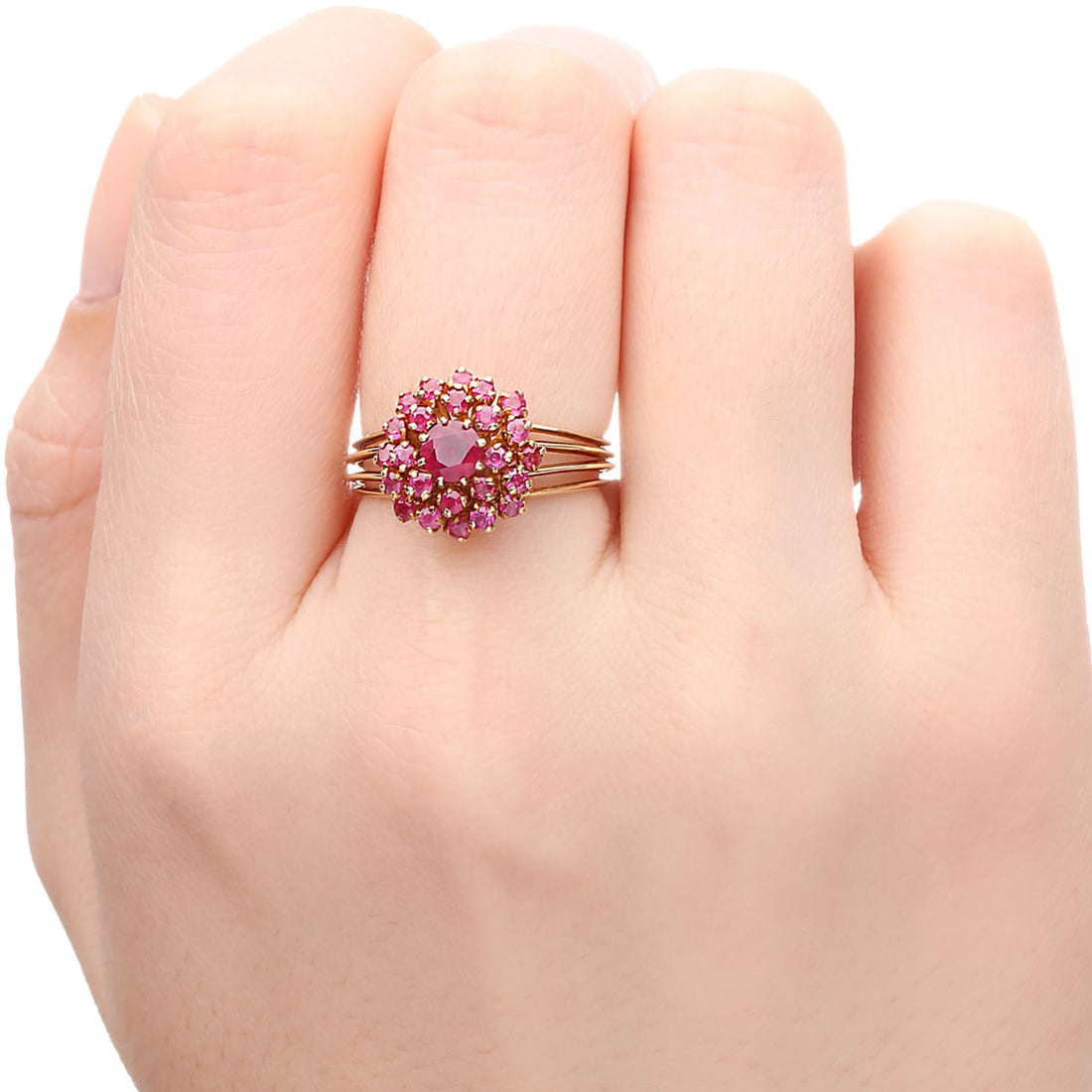 Anel em Ouro Amarelo 18k Chuveiro com Rubis