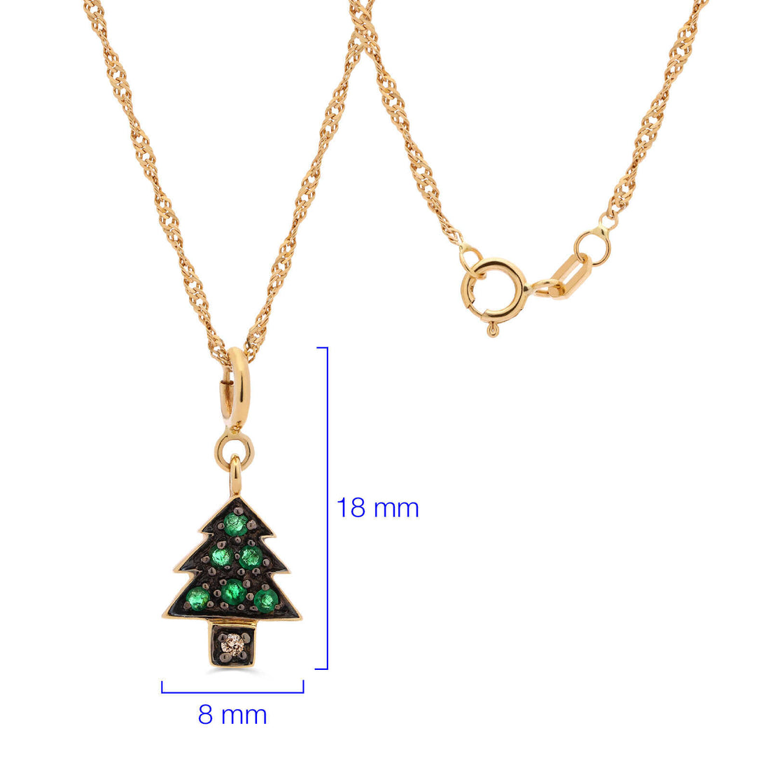 Pingente Pinheiro com Esmeraldas e Diamante em Ouro Amarelo 18k