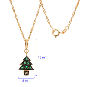 Pingente Pinheiro com Esmeraldas e Diamante em Ouro Amarelo 18k