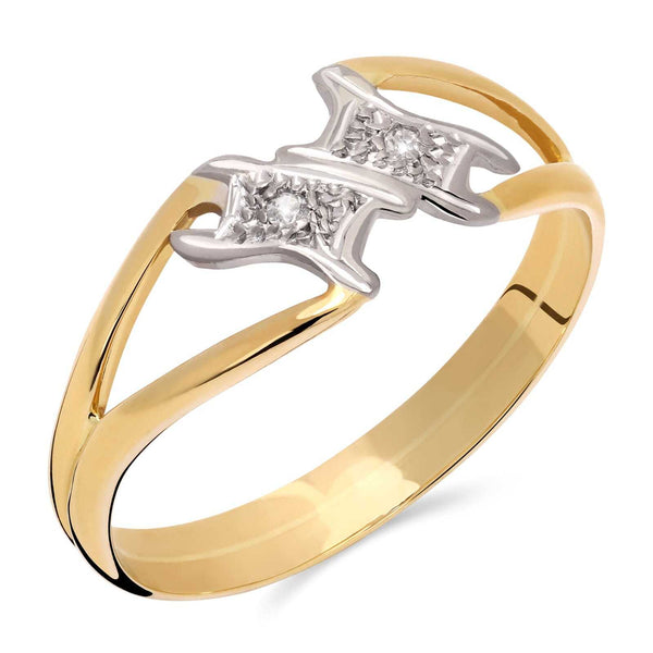 Anel com 2 Diamantes em Ouro Amarelo 18k