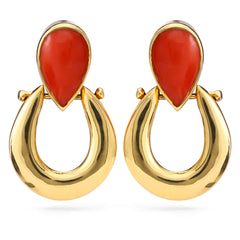 191382-Par de Brinco em Ouro Amarelo  Gota de Coral