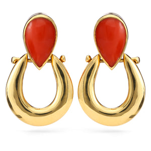 191382-Par de Brinco em Ouro Amarelo  Gota de Coral