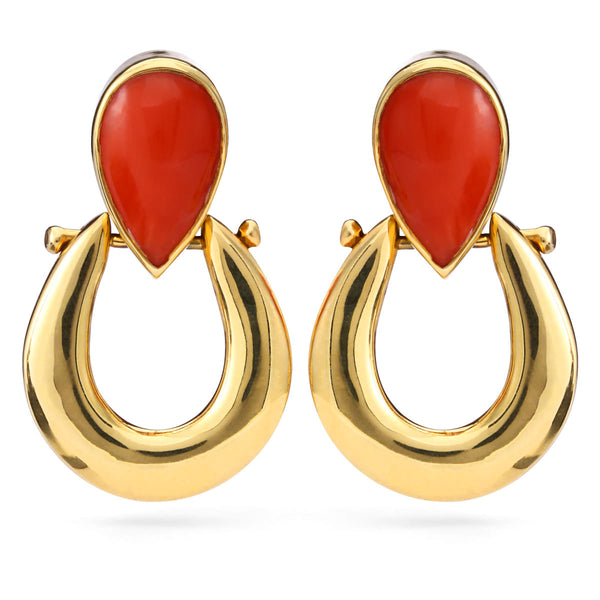 191382-Par de Brinco em Ouro Amarelo  Gota de Coral