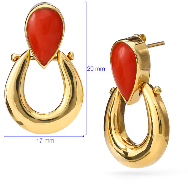 191382-Par de Brinco em Ouro Amarelo  Gota de Coral