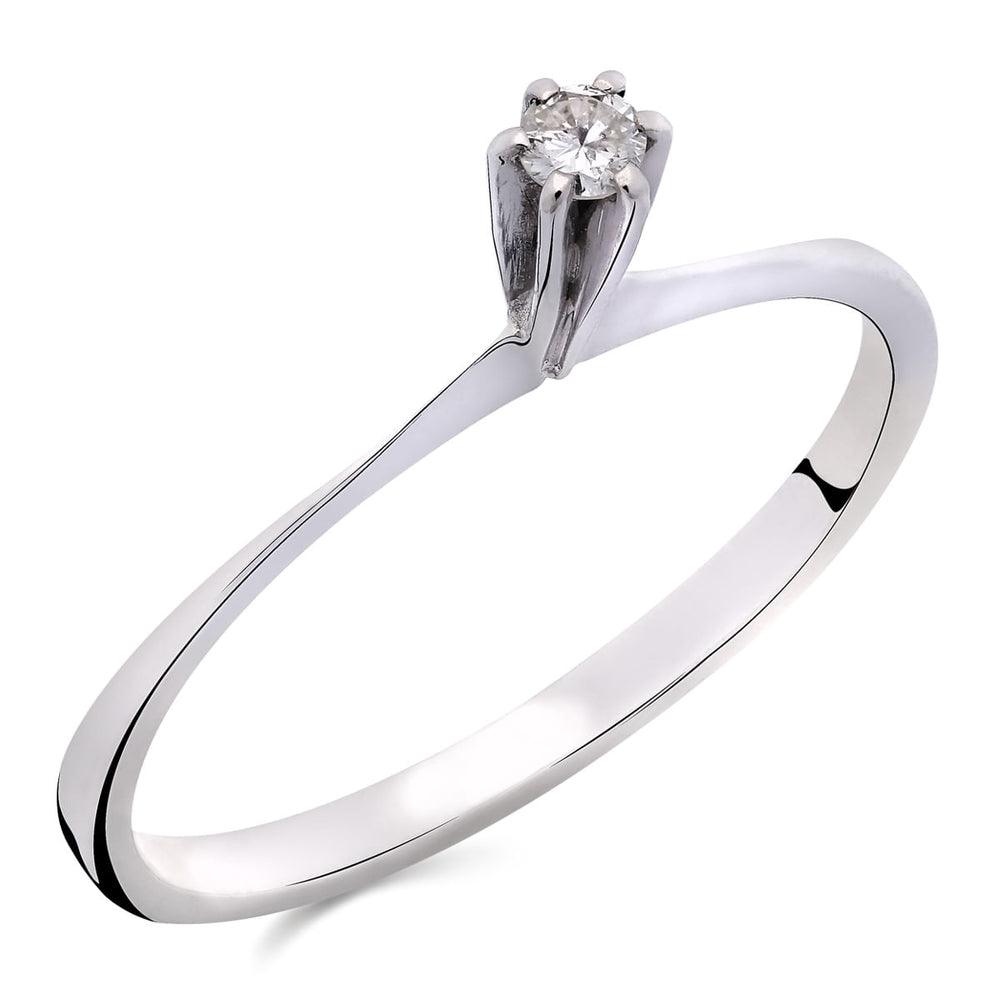 Anel Solitário Com Diamantes Ouro Branco