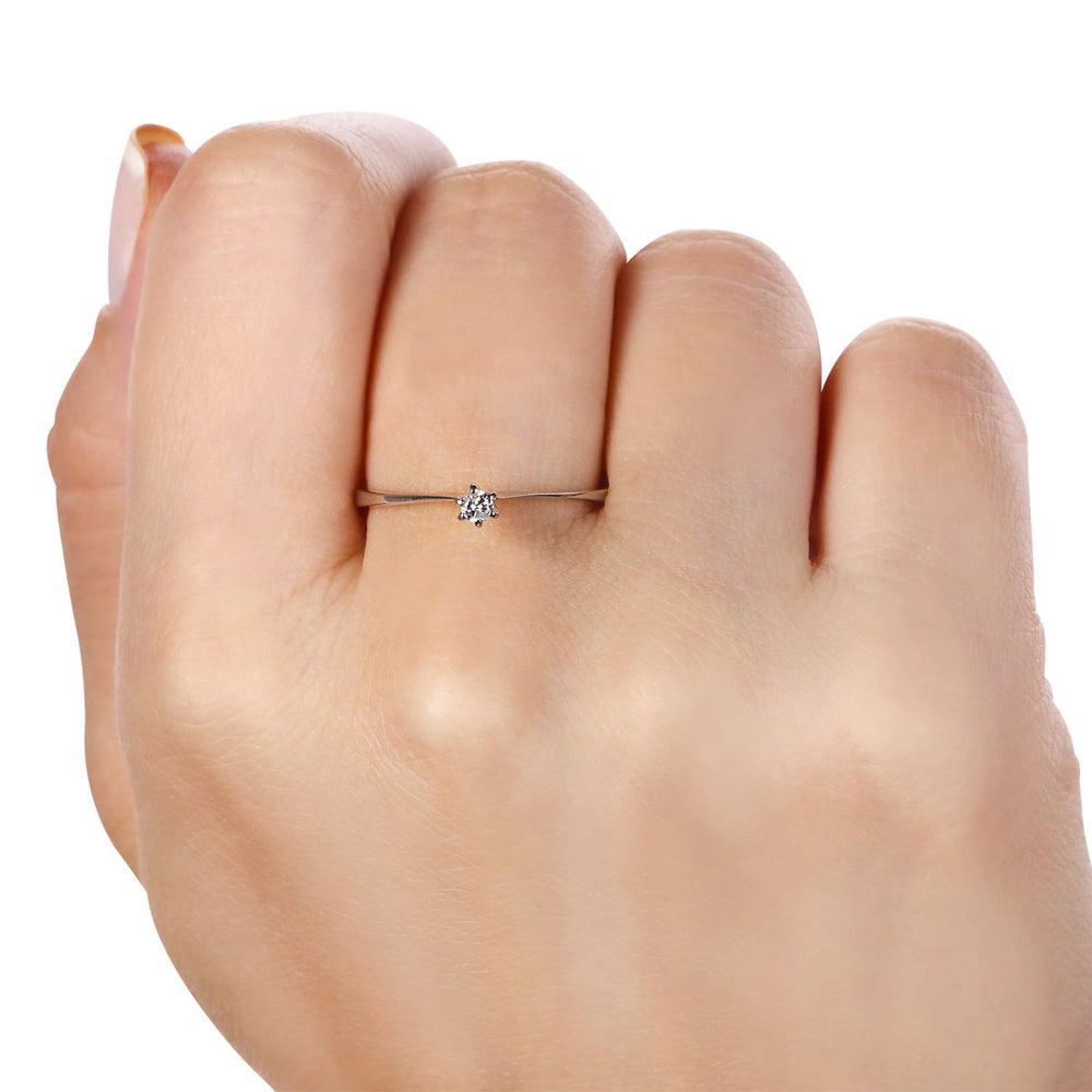 Anel Solitário Com Diamantes Ouro Branco