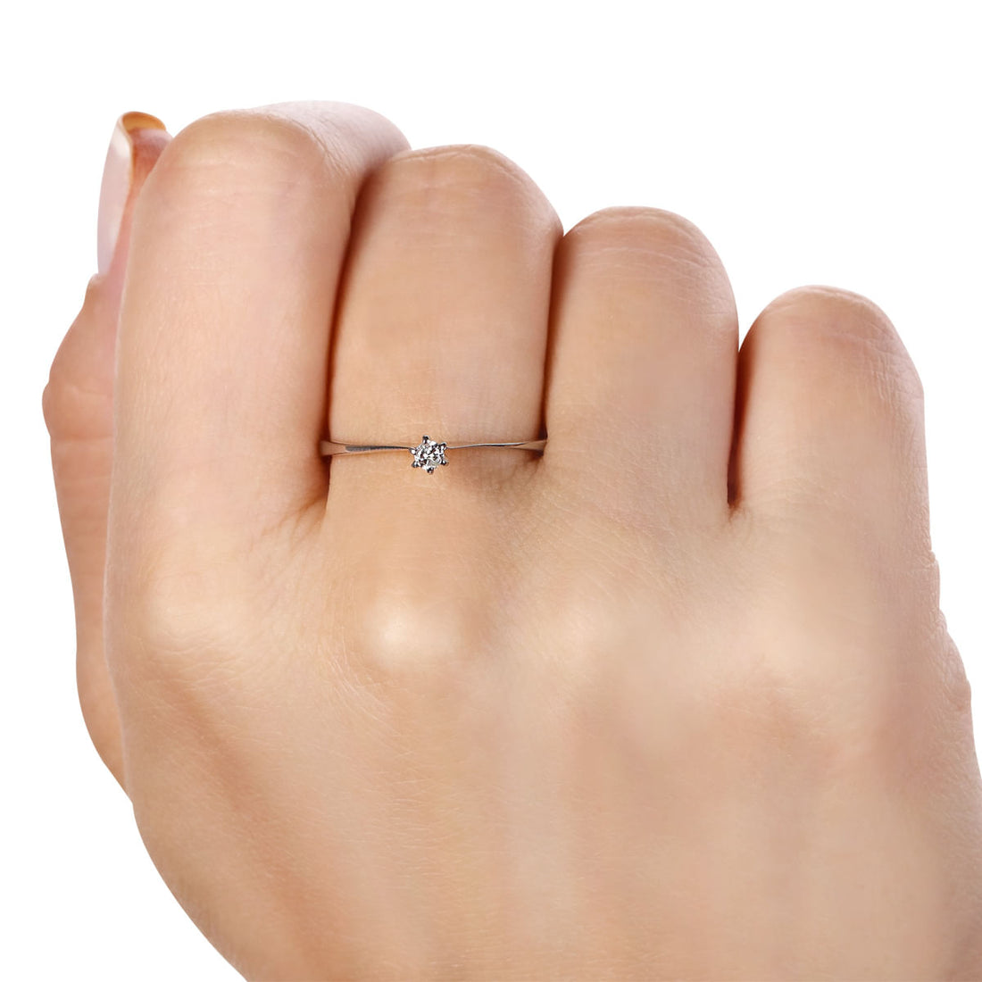 Anel Solitário Com Diamantes Ouro Branco