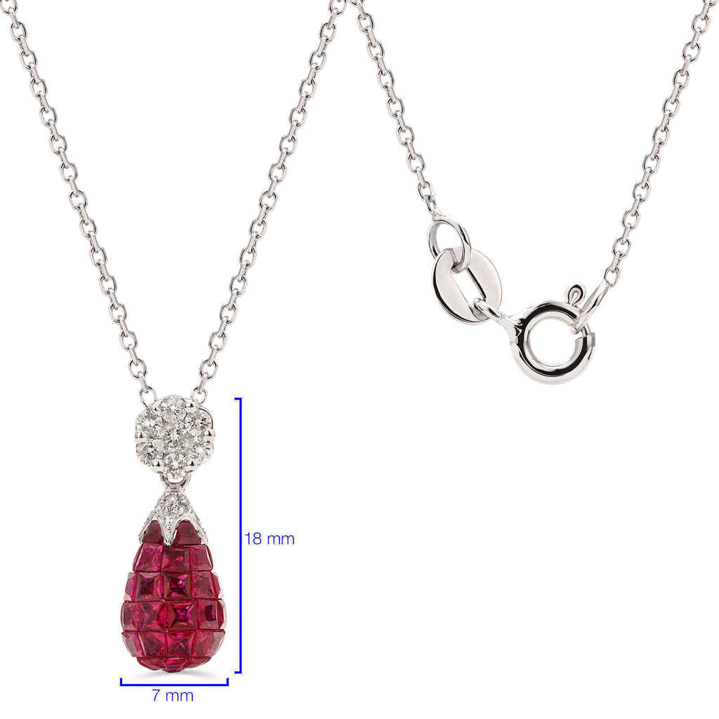 Pingente em Ouro Branco 18k Florzinha Rubis e  Diamantes