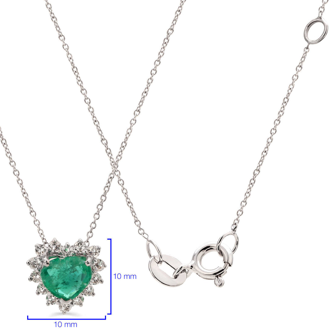 Pingente em Ouro Branco 18k Coração de Esmeralda com Diamantes
