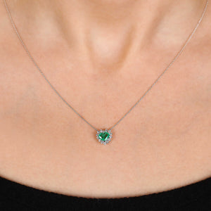 Pingente em Ouro Branco 18k Coração de Esmeralda com Diamantes