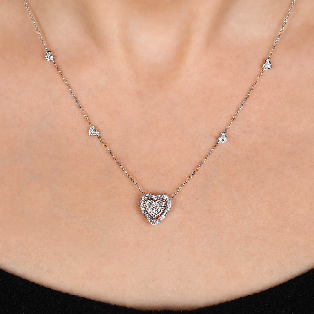 Pingente em Ouro Branco 18k Corações com Diamantes