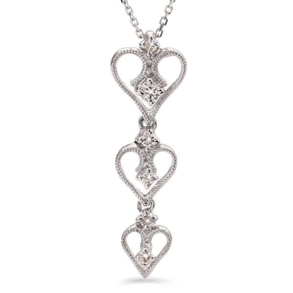 Pingente em Ouro Branco 18k Corações com Diamantes