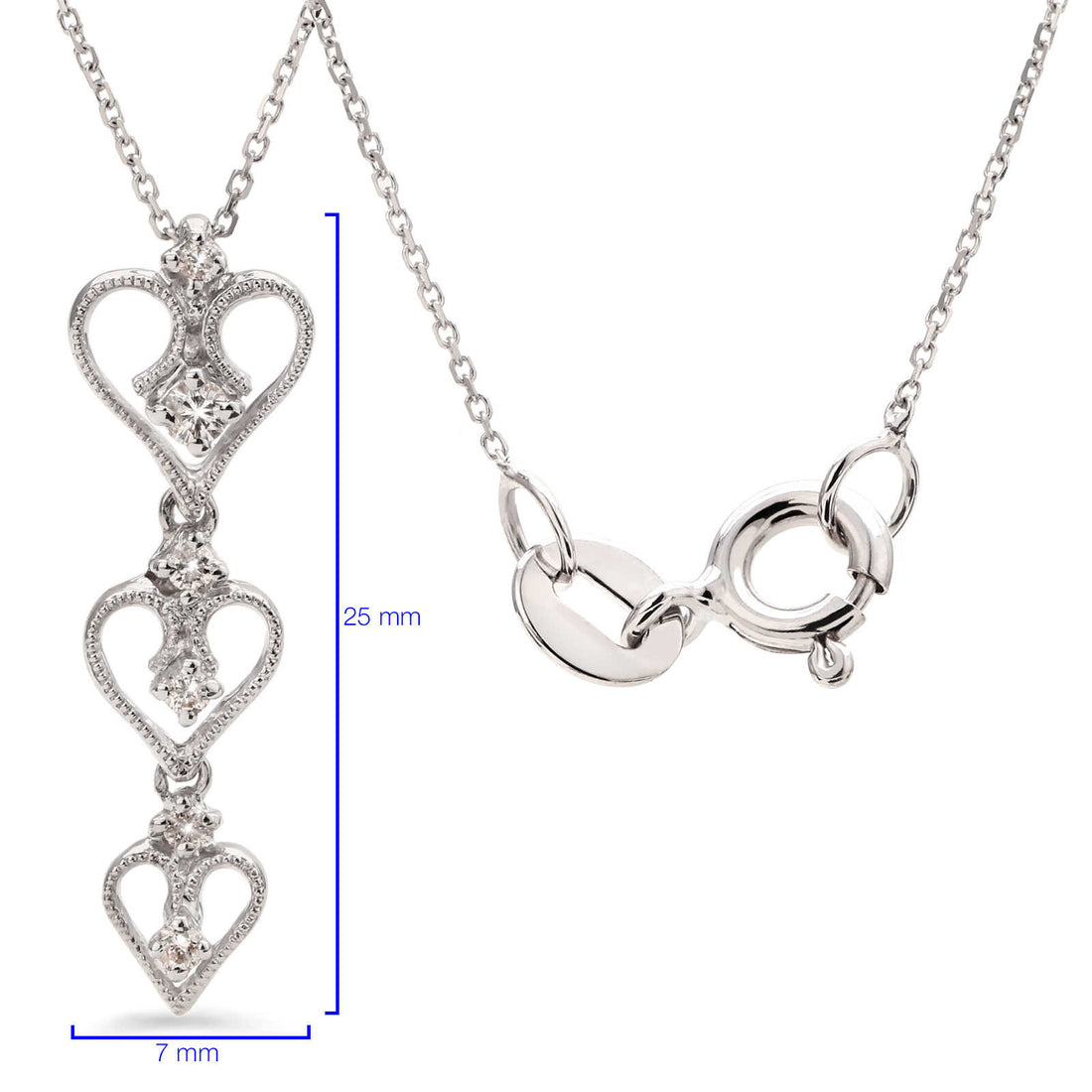 Pingente em Ouro Branco 18k Corações com Diamantes