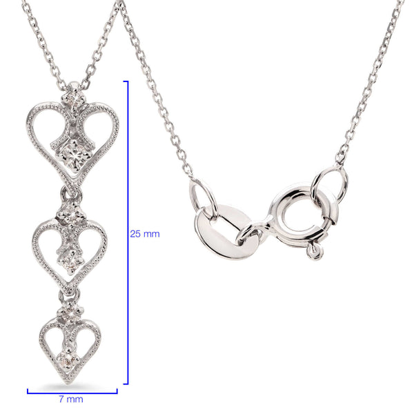 Pingente em Ouro Branco 18k Corações com Diamantes
