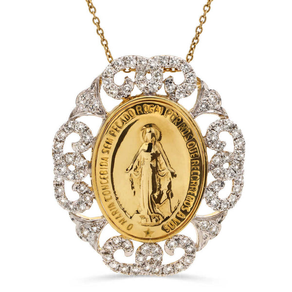 Pingente em Ouro Amarelo 18k Nossa Senhora das Graças com Diamantes