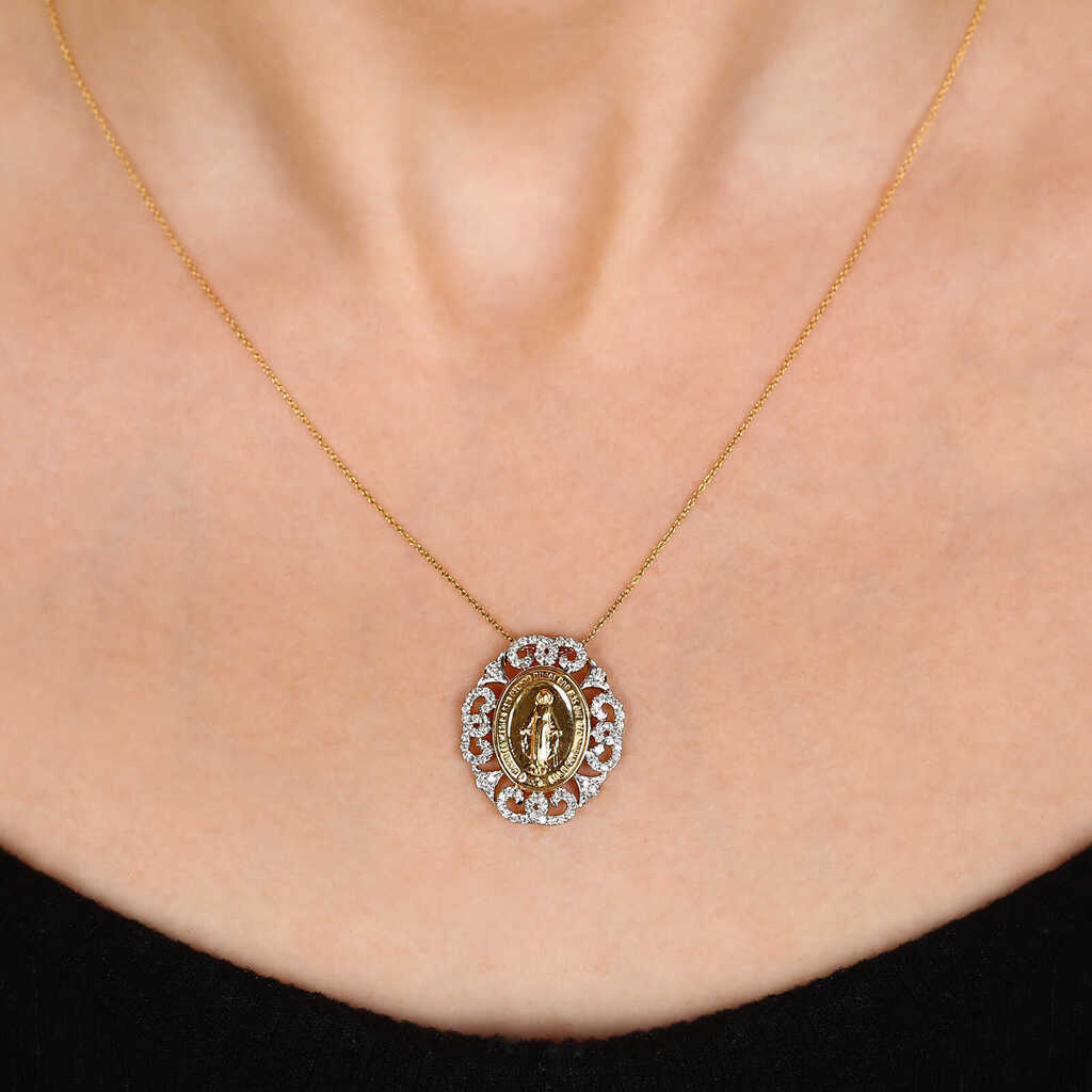 Pingente em Ouro Amarelo 18k Nossa Senhora das Graças com Diamantes