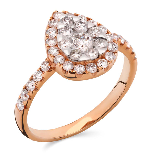 Anel em Ouro Rose 18k Gota com Diamantes Brancos