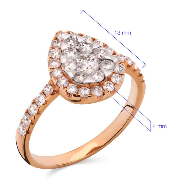 Anel em Ouro Rose 18k Gota com Diamantes Brancos