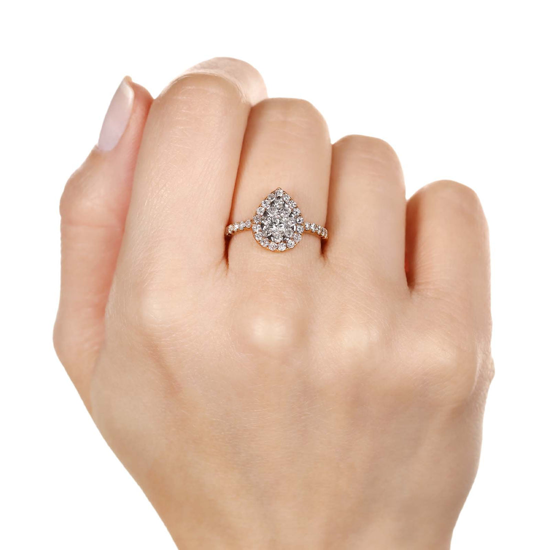 Anel em Ouro Rose 18k Gota com Diamantes Brancos