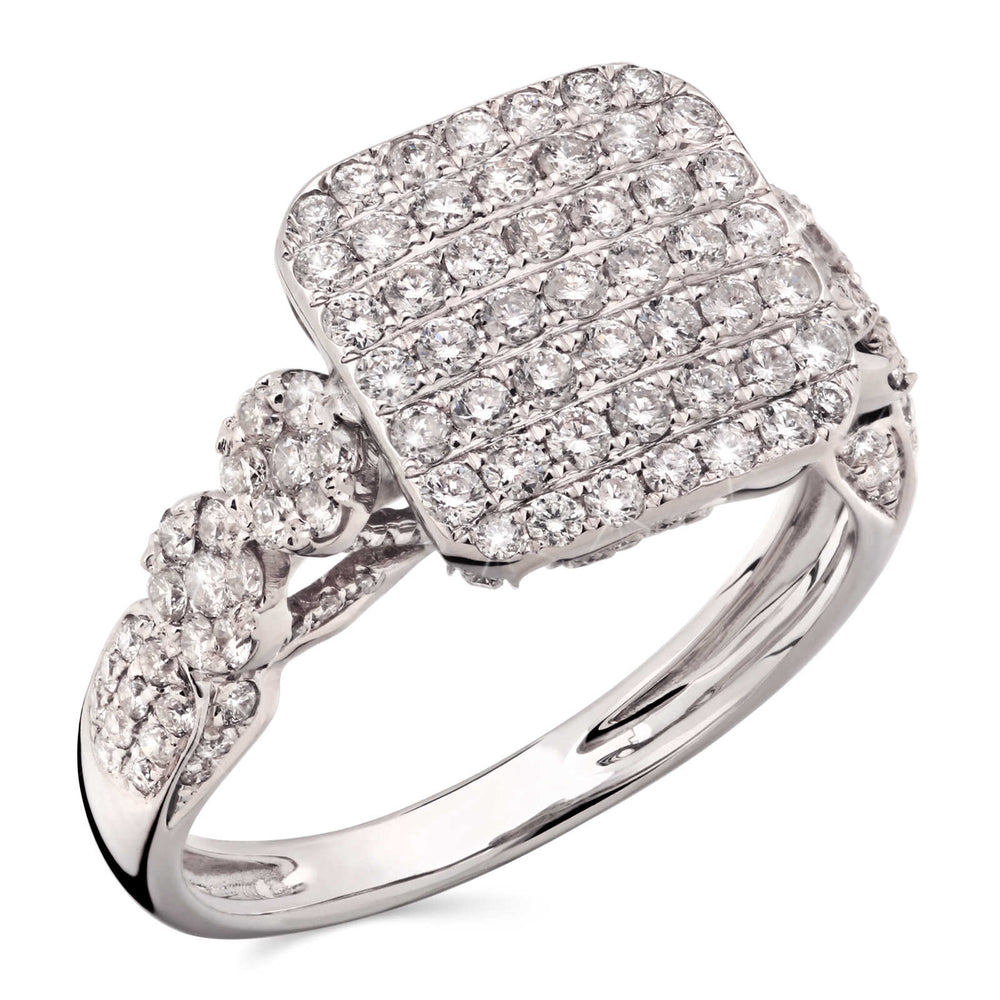 Anel em Ouro Branco 18k Quadrado com Diamantes
