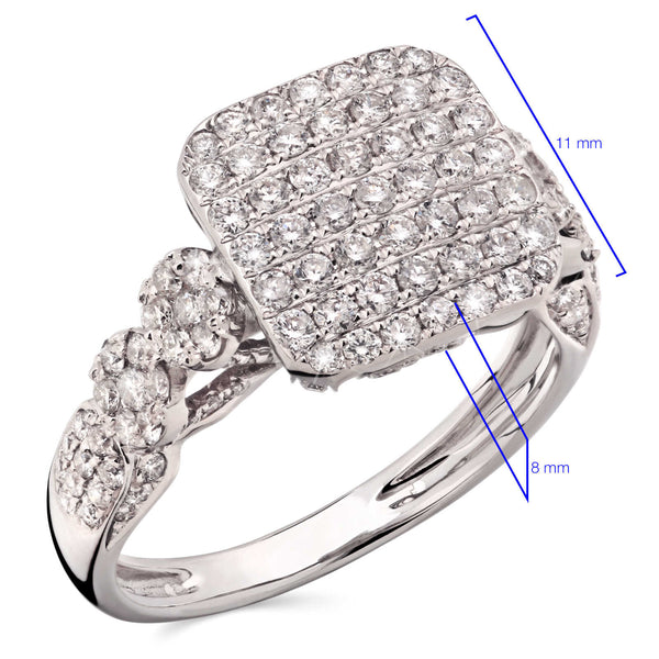 Anel em Ouro Branco 18k Quadrado com Diamantes