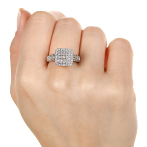 Anel em Ouro Branco 18k Quadrado com Diamantes