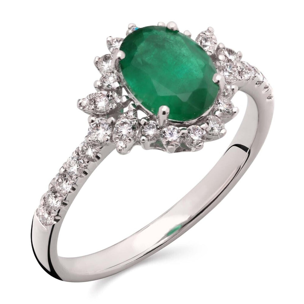 Anel em Ouro Branco 18k com Esmeraldas e Diamantes Brancos