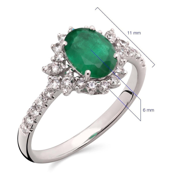 Anel em Ouro Branco 18k com Esmeraldas e Diamantes Brancos