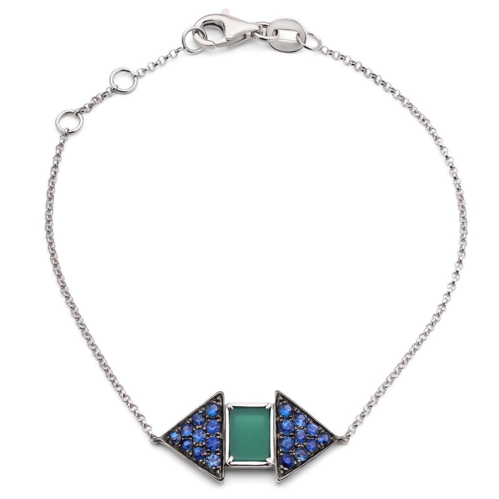 Pulseira em Ouro Branco 18k com Ágata e Safiras Azuis