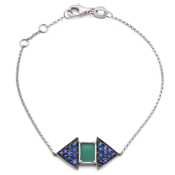 Pulseira em Ouro Branco 18k com Ágata e Safiras Azuis