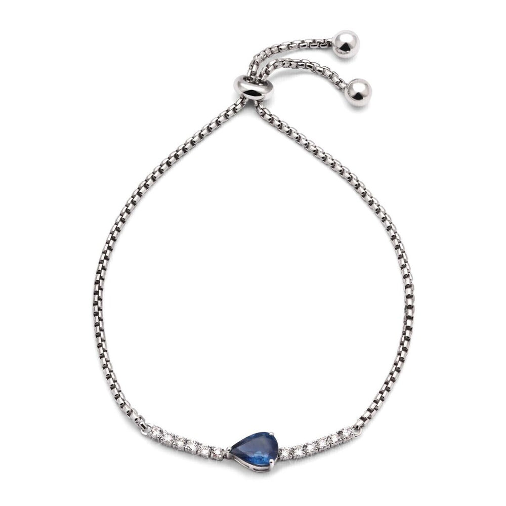 Pulseira de Ouro Branco 18k com Safira e 12 Diamantes