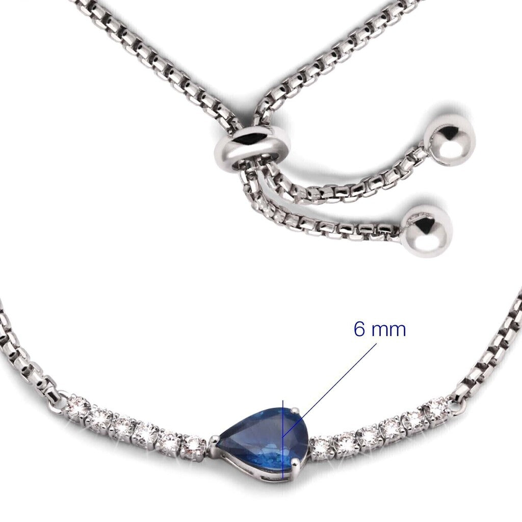 Pulseira de Ouro Branco 18k com Safira e 12 Diamantes